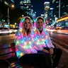 Halloween unisex nylon sparkling LED luminous jacket, colorful LED luminous stick flashing light dance costume, luminous prop party costume, holiday fantasy role-playing costume, LED light, suitable for clubs and holiday parties