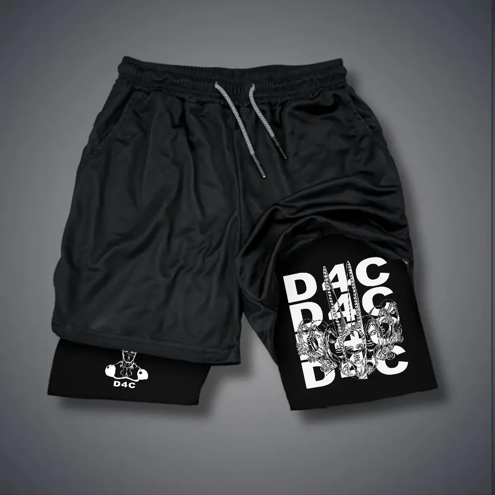 JOJO 80s 90s Double-Layer Sports Shorts Graphic Shorts Black Camo Streetwear Shorts Men Outfits Men Vacation Outfits Shorts