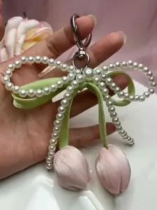 Elegant Tulip and Bow Design Decoration, Handmade Alloy Material Keychain for Wallets, Backpacks, Handbags, Perfect Gift for Weddings, Birthdays, Holidays