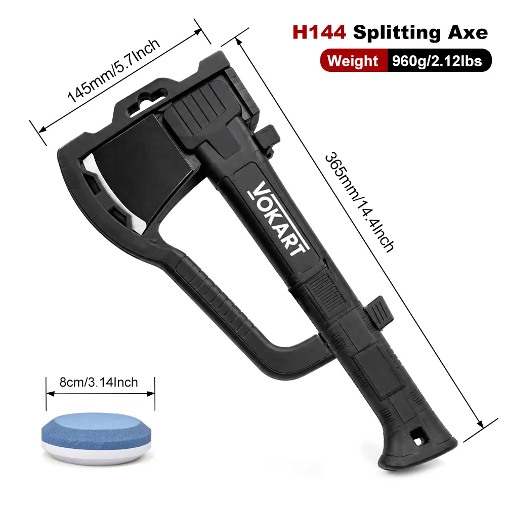 Forged Steel Axe & Flat Edge Sharpening Stone Set (14-17 in) with Nylon Carry Case, 1-Piece Molded Nylon Shock-Absorb Hollow Handle, Non-Slip Rubber Grip for Wood Cutting, Camping
