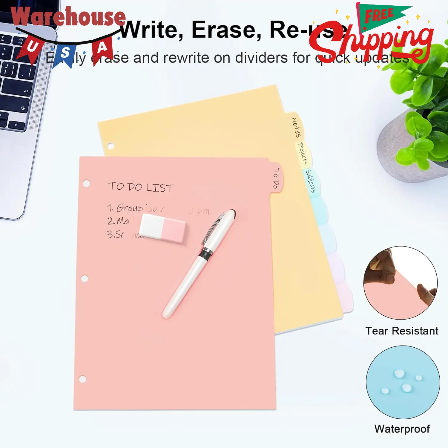 8 Count/1 Set Write & Erase Binder Dividers