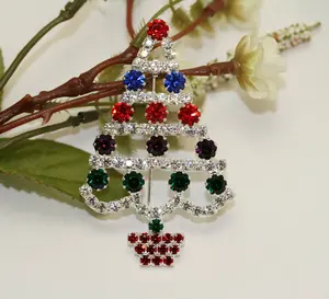 Multi Color Rhinestone Christmas Tree Brooch Pin, Christmas Jewelry, Holiday Jewelry Gift