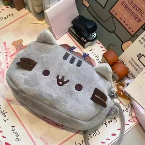 Kawaii Cute Pusheen Snooze Cat Gray Cat Plush Pencil Bag Large Capacity Student Stationery Desktop Storage Bag Children's Gifts