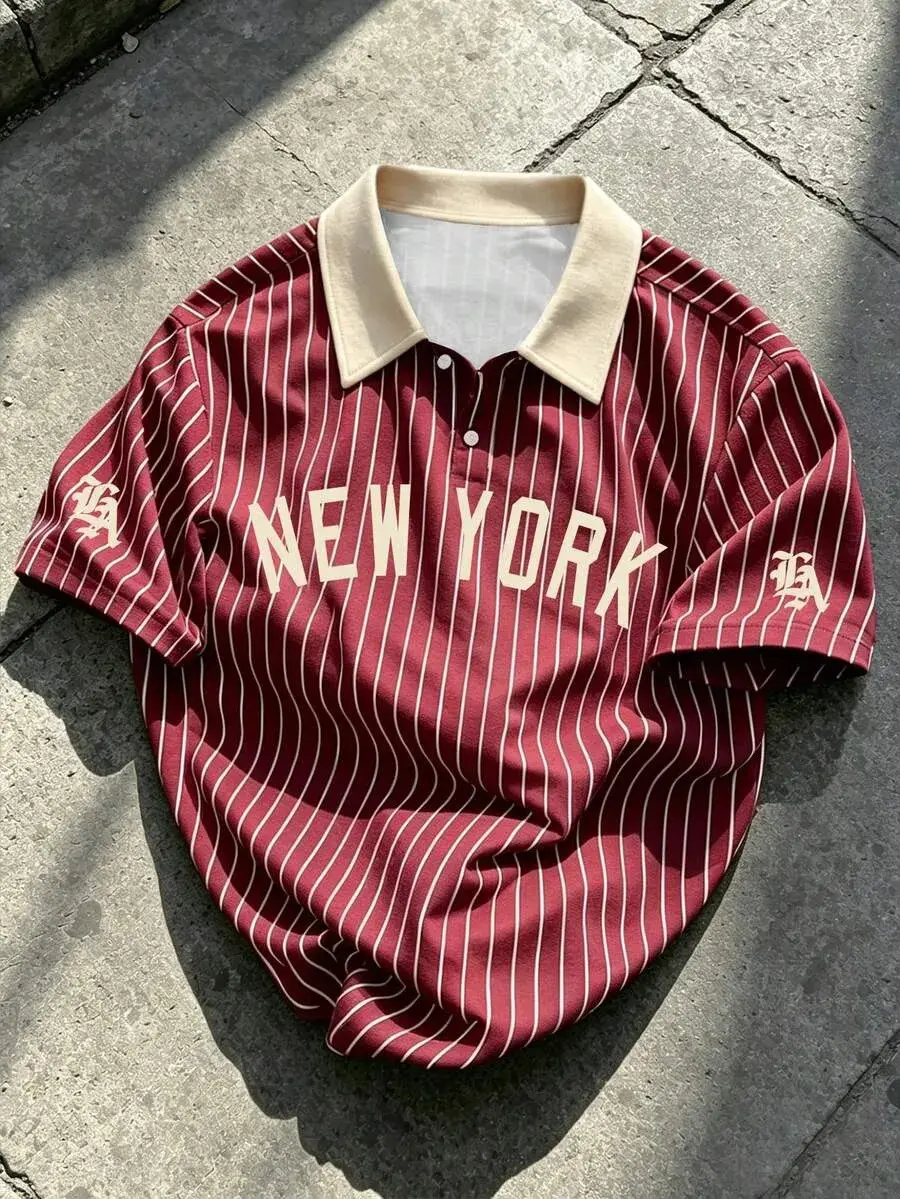 Unisex Pro-Style Vintage New York Striped Polo Shirt – Premium Heavyweight Jacquard Fabric, Retro Baseball Aesthetic, High-End Casual Streetwear, Elite Gift for Boyfriend & Best Friend