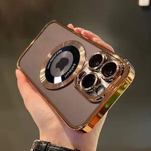 Transparent Magnetic Wireless Charging Soft Phone Case with Lens Protector for iPhone 11 12 13 14 15 16 Pro Max Plus Luxury Shockproof Clear Cover Protection Protective