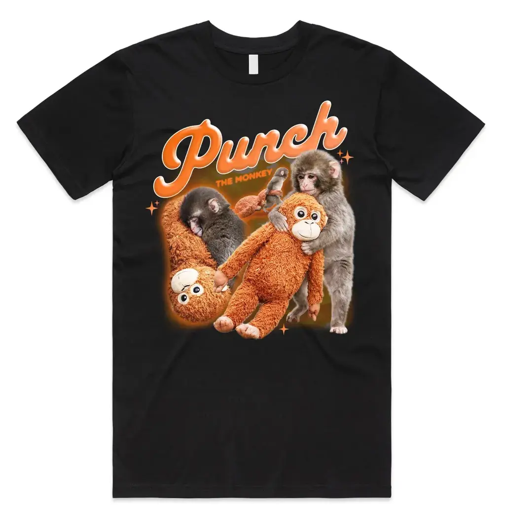 Punch Monkey and plushie Cotton Graphic Shirt Viral Monkey Meme Tee stay kind Baby Monkey Plush Top Mothers Day Animal Lover Gift y2k Top Trending Machine Wash Safe