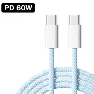 PD 60W Super Fast Charging Type C to C Cable, Nylon Braided USB-C Charging Cable, Phone Accessories Compatible with iPhone 15 16 MAC Laptop Samsung XiaoMi Oppo Vivo