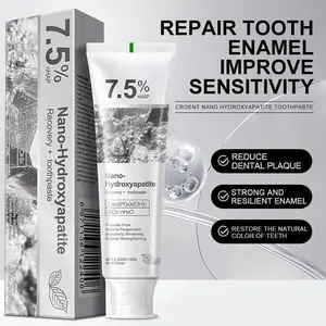 Nano Hydroxyapatite Toothpaste 7.5% nHAP 4.76 oz Enamel-Strengthening Fluoride-Free Natural Peppermint for Sensitive Teeth Dental Care - Toothbrush