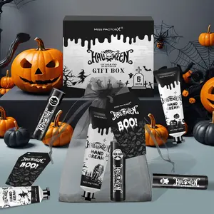 6 Sets of Halloween-Themed Gift Bundles - Assorted Lip Balms, Assorted Hand Creams, Halloween "BOO" Cards, Black Satin Gift Pouches, Party Favors, Halloween Gifts - Premium Quality
