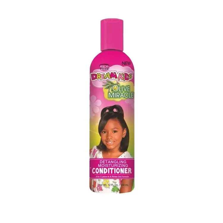 African Pride Dream Kids Olive Miracle 12 oz 2-in-1 Leave-In Detangling Moisturizing Conditioner - Gentle Children's Haircare Liquid with Honey/Aloe, Daily Moisturizer for Softness, Gentle Scalp, Shine, Hydrate, Shiny Hair, Dry, Conditioning