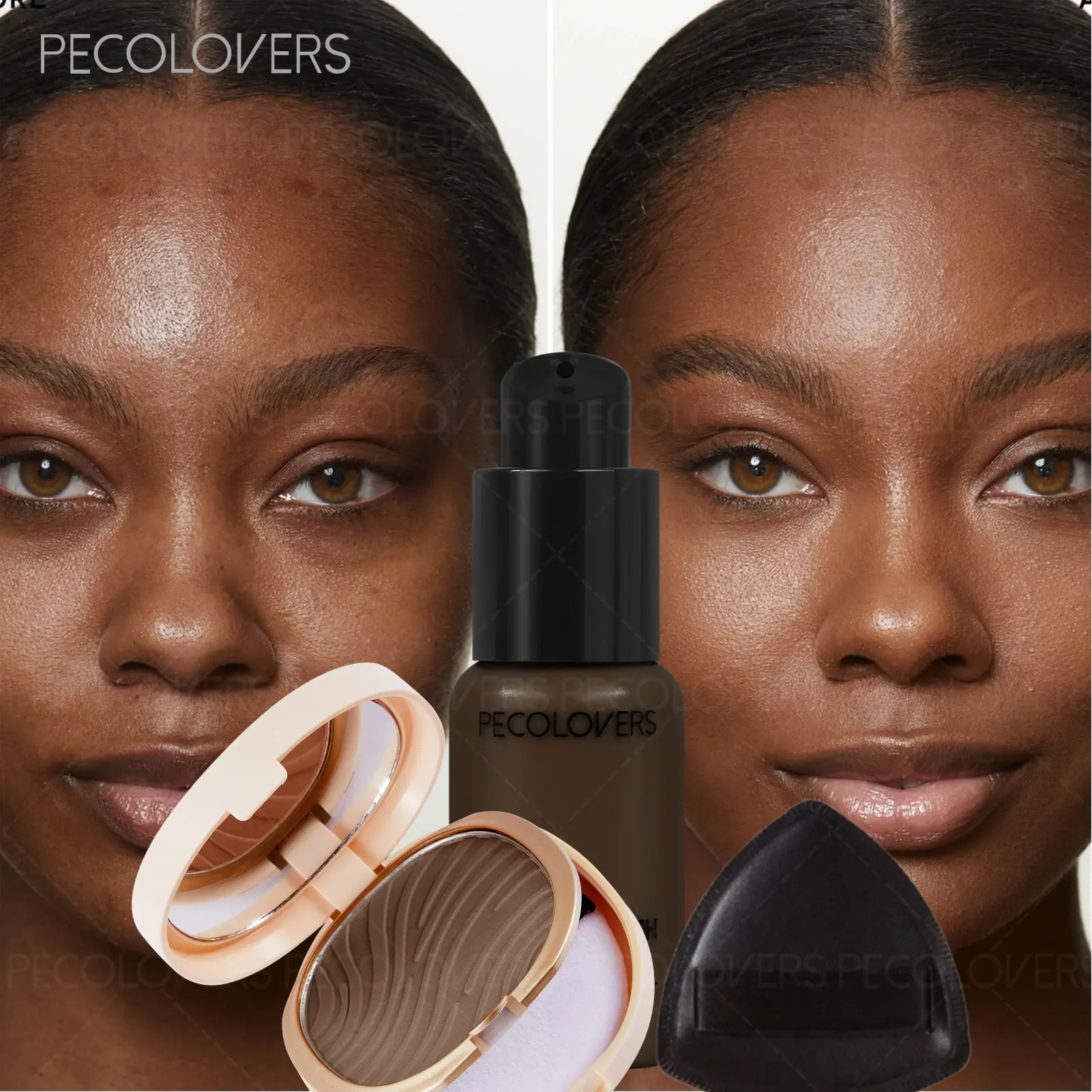 3pcs/SET Waterproof Liquid Foundation+Primer Power+Puff, Long-lasting Concealer, Covers Dark Circles, Natural Base Makeup,Daily Travel Essential Makeup