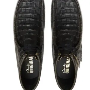 Clarks Originals Black Croc-Embossed Wallabee Boot - Distressed Leather, Breathable Lining, Crepe Sole, Tokyo Urahara Inspired