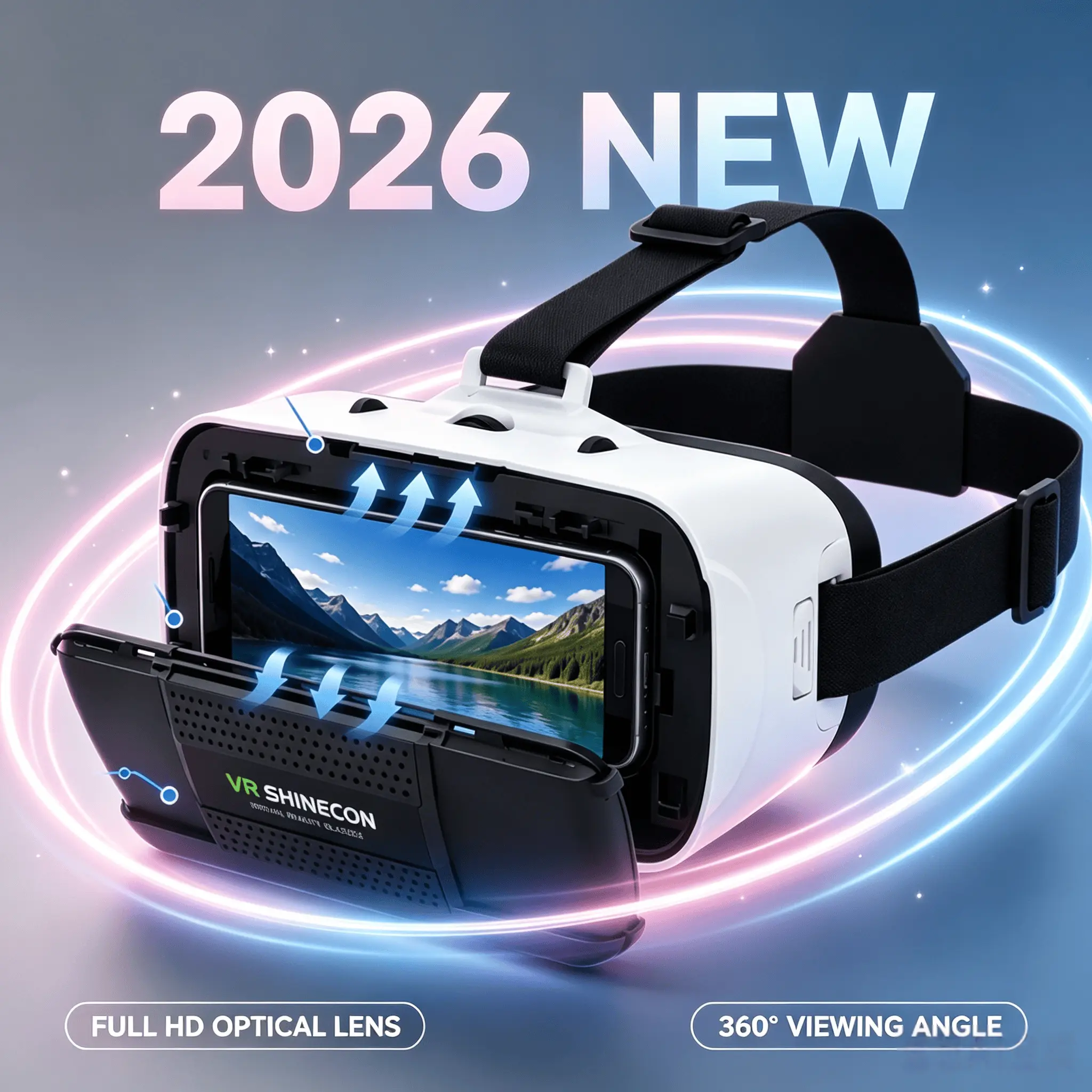 2026 July Trending Immersive VR Headset with Built-in Headphones, HD Phone Lens, Universal Fit for iPhone & Android Smartphones, Movie Night Essential Personal Care Accessory