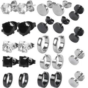12 Pairs Stainless Steel Black Earring Set for Men and Women with Exquisite Box