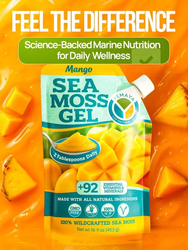 Wildcrafted Sea Moss Gel - 16 oz | Made in USA | Rich in Vitamins & Minerals | Real Fruit | Nutritional Supplement | Yemaya Organic ( 7 Flavors )