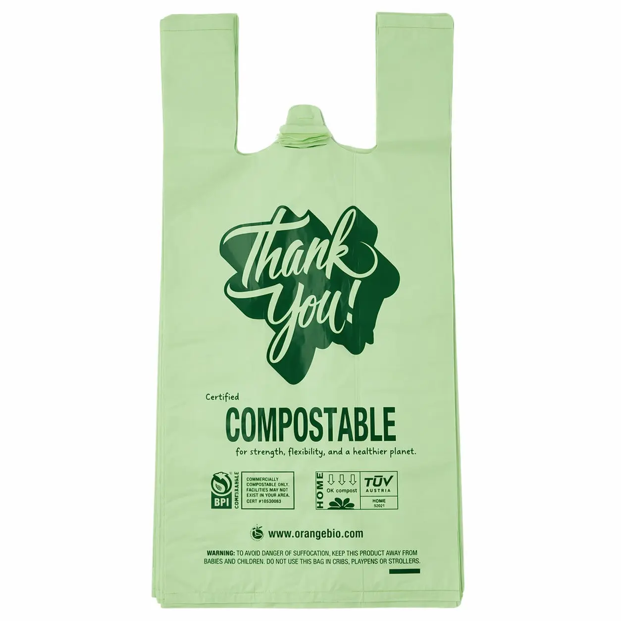 OrangeBio® Compostable Carryout Bags, 500 Count, 8" x 5" x 16.5", BPI Certified, TÜV OK Compost HOME