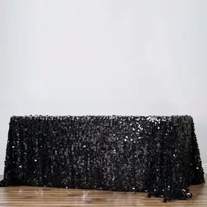Sequin Rectangle Tablecloth 90"x156" Black - Big Payette Seamless Table Cover