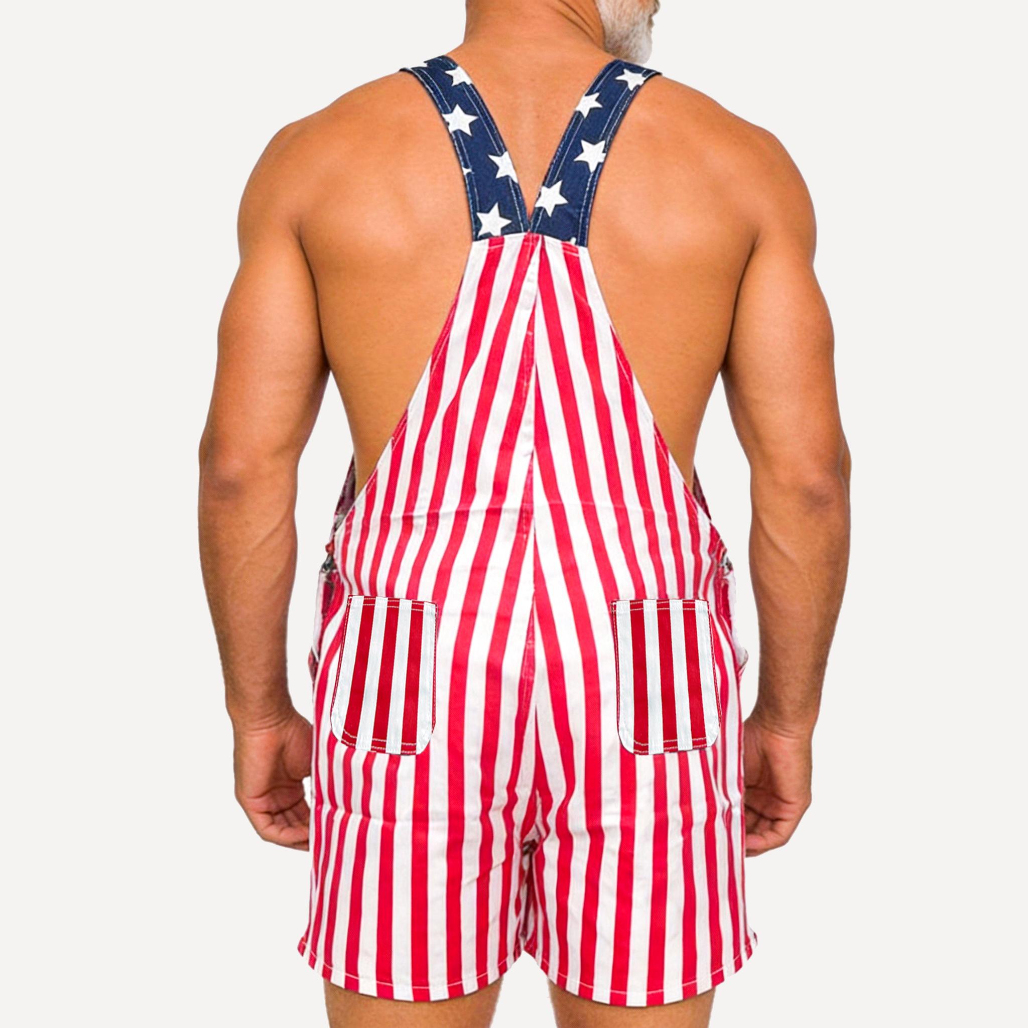 American Flag Overalls for Men and Women, Unisex Bib Pants with Soft Stretch Fabric, Breathable Summer Streetwear Outfit for Independence Day, Memorial Day, National Holiday Festivals, Parades, Parties and Casual Vacation Wear