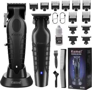 KEMEI Professional Hair Clipper and Hair Trimmer for Men, Cord/Cordless Hair Cutting Kits, Zero Gapped Beard Trimmers, T Blade Barber Clippers with USB Rechargeable, KM-2299, KM-2296 Handle Durable    Stainless Steel Haircut