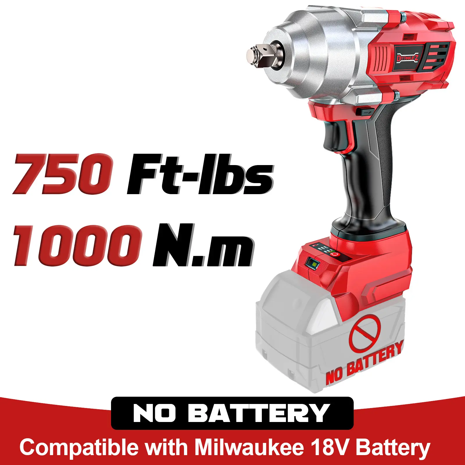 1300/1000N.m Impact Wrench 1/2 inch Compatible with Milwaukee 18V Battery (Battery NOT Included!), High Torque Brushless Impact Gun with 4-Mode Speed backtoschool