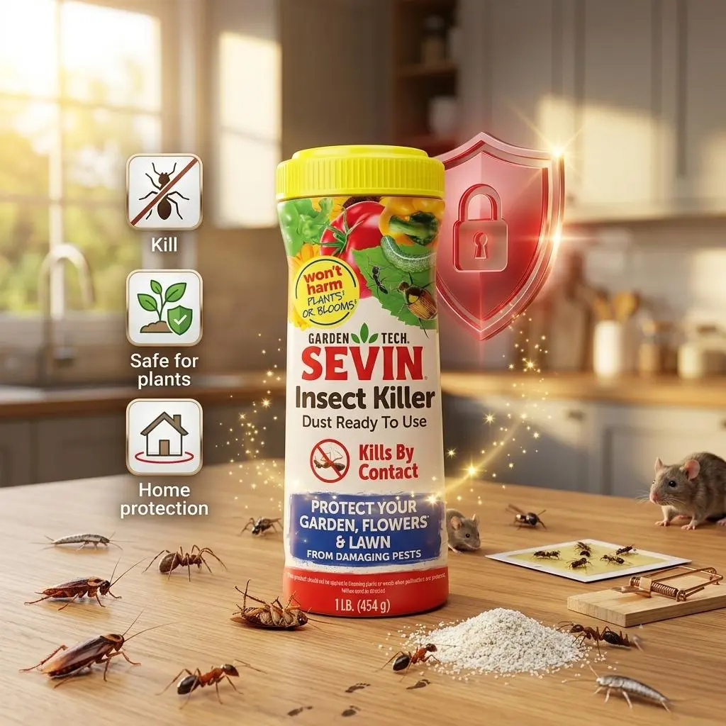 Sevin Multi-Insect Killer Dust, 1 lb White Label Indoor Pest Control Home Care Supply - For Broccoli, Strawberries, Pears, Preventive Use, Single Bottle, Ant Indoor Insect Control