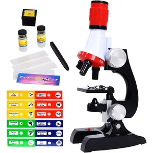 Kids Microscope Kit with LED Light - 100X/400X/1200X Magnification for STEM Learning, 12 Prepared Slides, Easy-to-Use Science Learning Kit (Ages 5-12)