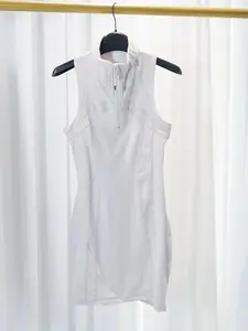 Summer Solid Color Naked Feeling Yoga Tennis Skirt, Elastic Quick-Dry Golf Sports Stand Collar Slim Fit Bodycon Dress, Tennis Athletic Dress