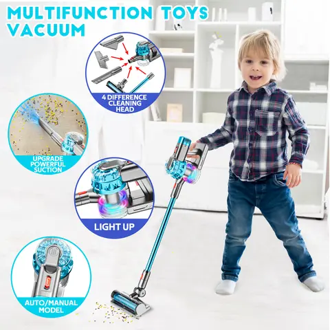 BLAXTEM 4-in-1 Pretend Play Vacuum Cleaner Set - Non-Functional Cleaning Playset, AA Battery-Powered Auto/Manual Mode, Simulated Sounds, Toddler Christmas Gifts for 3-4 Years Kids (Birthday) [Toddler Christmas Gift Ideas],familyfun