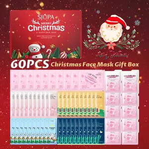 SJOPA Christmas Hydrating Face Mask Gift Set 60pcs Portable Pack with Hyaluronic Acid Water Mask for Soothing & Moisturizing Facial Care Travel Skincare Set Nourishing Moisture free samples mascarillas para la cara