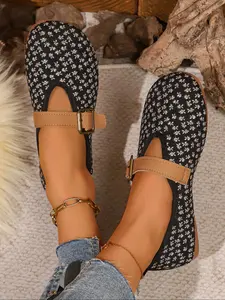 Women's Round Toe Ballet Flats with Back Strap, PU Leather Sole, Cotton Lining, Casual Summer Shoes, Tie Dye Pattern