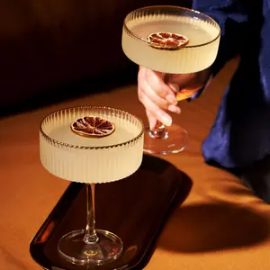 Viski Meridian Crystal Coupe Glasses Set of 2 Lead-Free Crystal Gold-Rimmed Stemmed Coupes 11.5 oz Stylish Drinkware for Cocktails Vintage Glassware