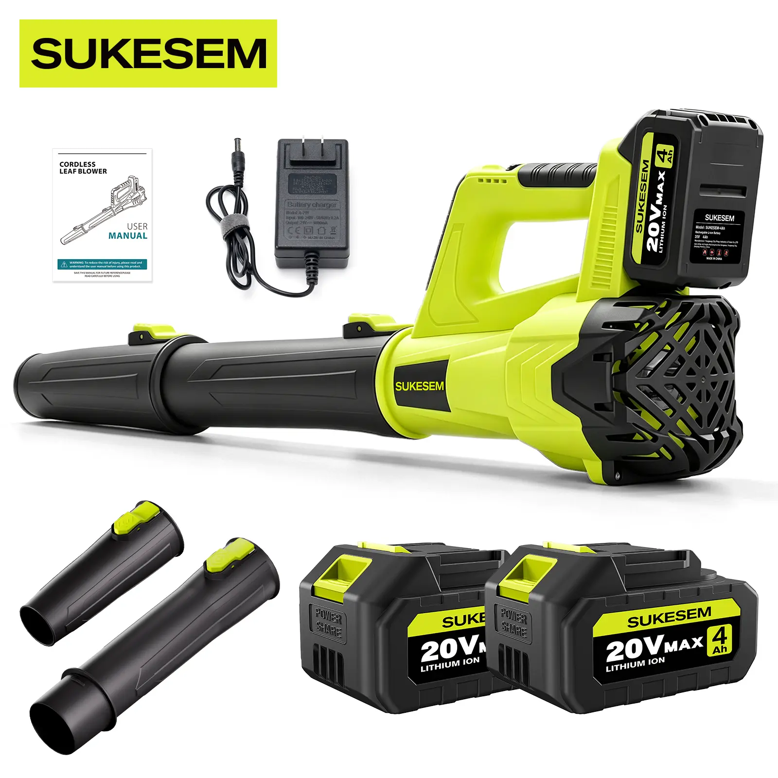SUKESEM Handheld Cordless Leaf Blower With 4.0Ah Batteries, 580CFM/160MPH, 2 Speed Levels & Extension Nozzle - Ergonomic Non-Slip Handle, Lightweight Design For Lawn Care, Yard, Snow, Pet Hair, Ideal Father'S Day Gift