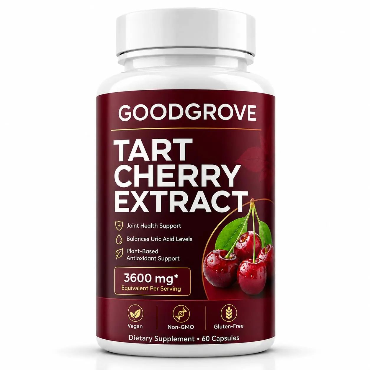 Tart Cherry Extract Capsules for Sleep, Joint Support & Uric Acid Cleanse - High Potency Montmorency Cherry Supplement, Vegan & Non-GMO - 60 Count