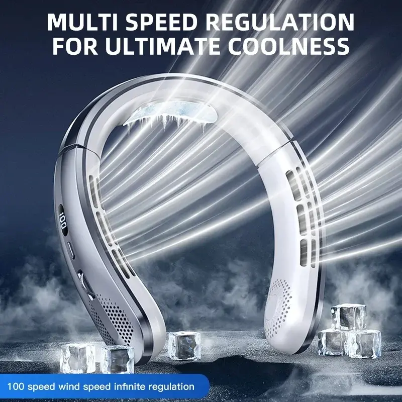 Hanging Neck Fan, 8000mAh Rechargeable Portable USB Electric Fan with Mute Operation, LED Digital Display (Phones & Electronics Universal Accessory)