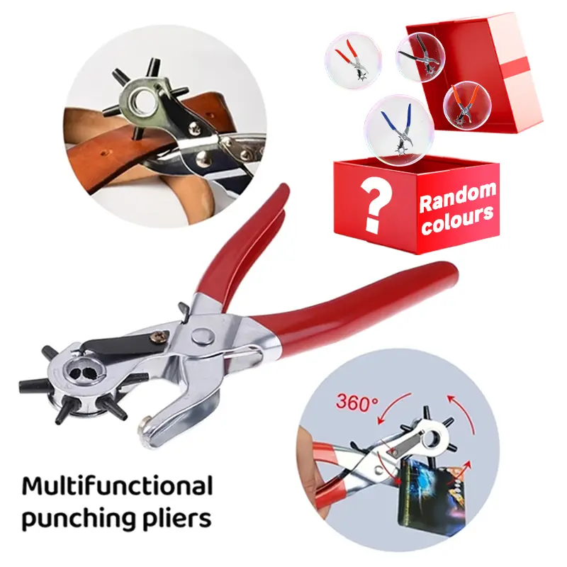 RIMOODY Heavy-Duty Manual Hole Punch Pliers - 6-Size Leather Cutting DIY Tools, Smooth Puncher, Non-Slip Grip, Compact Sturdy Build, No Electricity Needed, Red Hand Tool for Belts, Father's Day Gifts