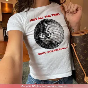 Kiss All The Time Disco Baby Tee Disco Ball Shirt Concert Tee Music Lover Gift Y2K Baby Tee Retro Disco Party Shirt 70s Disco Gift For Her