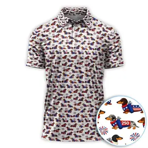 America 250 Dachshund Golf Polo Shirt with Funny Patriotic Wiener Dog Summer Golf Style