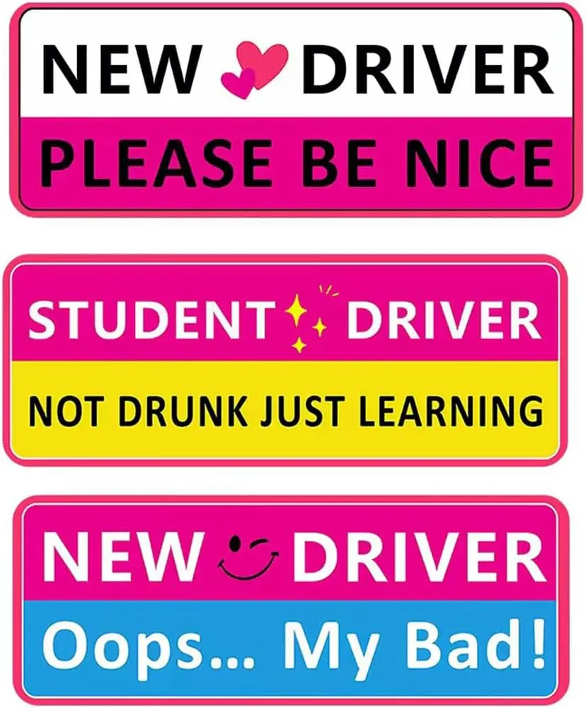 Premium Student Driver Car Magnet, 3-Pack Cute New Driver Sticker Decor, Safety Warning Auto Decal, Ideal New Driver Gifts for Beginner Teen Drivers (Pink)