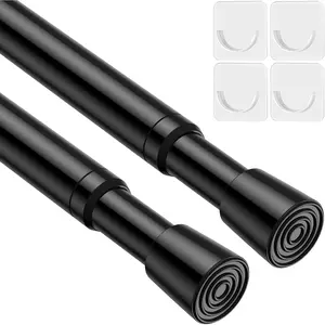 2 Pack Black Adjustable Spring Tension Curtain Rod 26 to 39 Inch No Drilling Tension Rod for Windows Kitchen Closet Bathroom Bookshelf