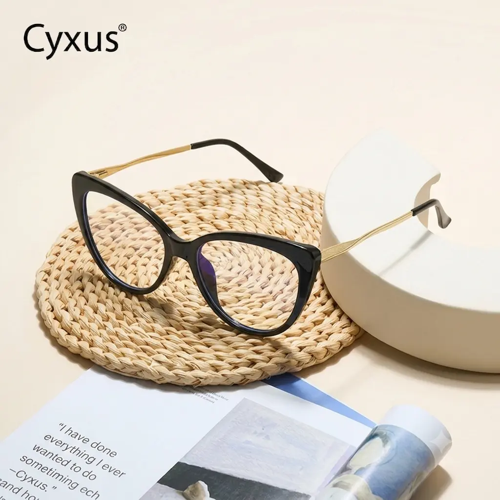 Cyxus Women's Retro Cat-Eye Blue Light Glasses, Durable TR90 Full-Rim Frame with Metal Temples, Chic Non-Prescription Eyewear for Computer Work to Ease Dry and Tired Eyes, Unisex Ergonomic Statement Frames, 43x53mm Ac Lenses