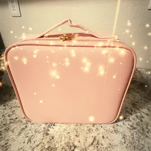 Makeup Bag with Mirror and Light Travel Makeup Train Case Cosmetic Bag Organizer Portable Artist Storage Bag with Adjustable Dividers Makeup Brushes Storage Organizer-Ideal Mother's Day Present for the Stylish Mom,sunscreen