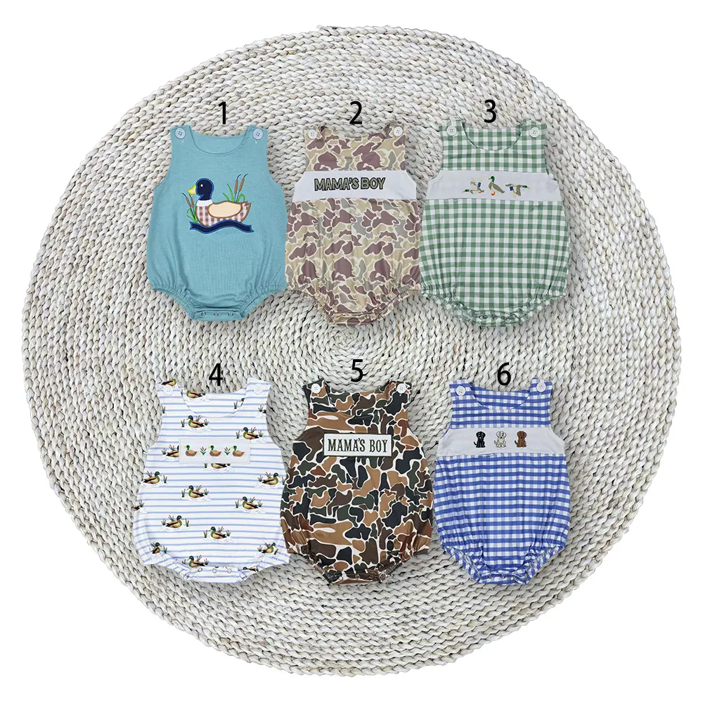 Baby Boys Mallard Ducks Embroidery Hunting Sleeveless Buttons Cotton Stretchy Soft Bubble Rompers
