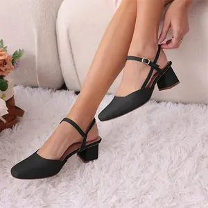 Imily Bela Women's Slingback Chunky Low Heels Closed Square Toe Heel Wedding Party Dress Pumps Shoes