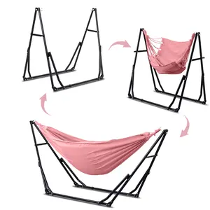 【Valentine's Day gift】Ainfox 2-1 Hammock Double Fabric Hammock Chair with Stand Black Max 450 lbs Capacity for Hammock Camping Outdoor Lounge Modern Aesthetic Design Minimal Portable Compact Easy Setup
