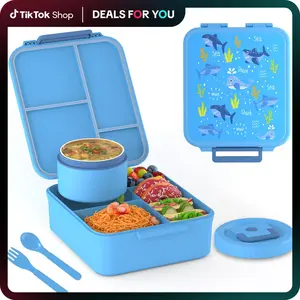 Leak-Proof Insulated Bento Box - 8 oz Soup Warmer + 4 Compartments, Portable Lunch Container with Utensils
