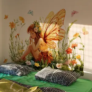 Butterfly Elf & Flower Pattern Wall Sticker, Wall Decal, Wall Art Decorative Sticker for Home Bedroom Living Room, Ornaments