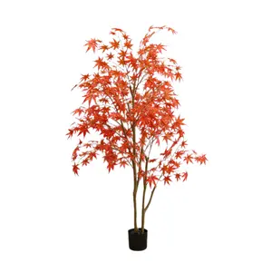 5.9ft Tall Artificial Autumn Maple Tree with Planter, Double Pole Fake Potted Fall Tree with Vibrant Leaves and Decorative Fruit Ornaments, Large Faux Indoor Farmhouse Home Decor