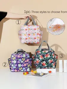 Floral Pattern Lunch Bag with Side Pockets, Multi-Functional Insulated Cooler, Large Capacity Outdoor Picnic, Unisex, Suitable for Camping, Beach, Hiking