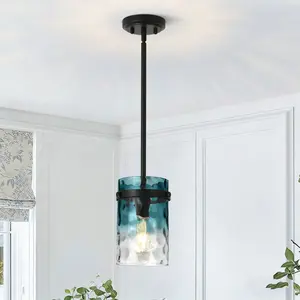 1-Pack Adjustable Hammered Glass Pendant Light Modern Kitchen Island Hanging Lighting E26, Bulb Not Included