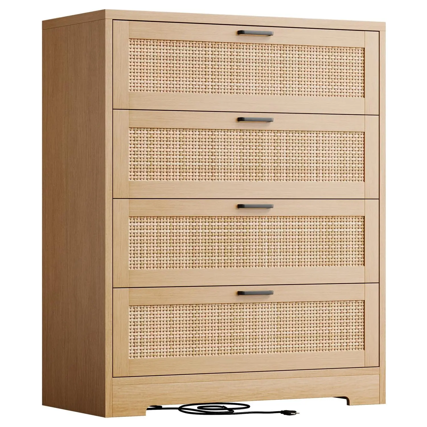 Garvee Modern Rattan Dresser for Bedroom, Drawer Storage Chest, Natural Wood & Rattan Design for Closet or Entryway